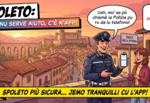 YouPol app sicurezza Spoleto: cos’è e come funziona YouPol app sicurezza Spoleto, il vigile mostra l'app a due ragazzi in piazza della Vittoria